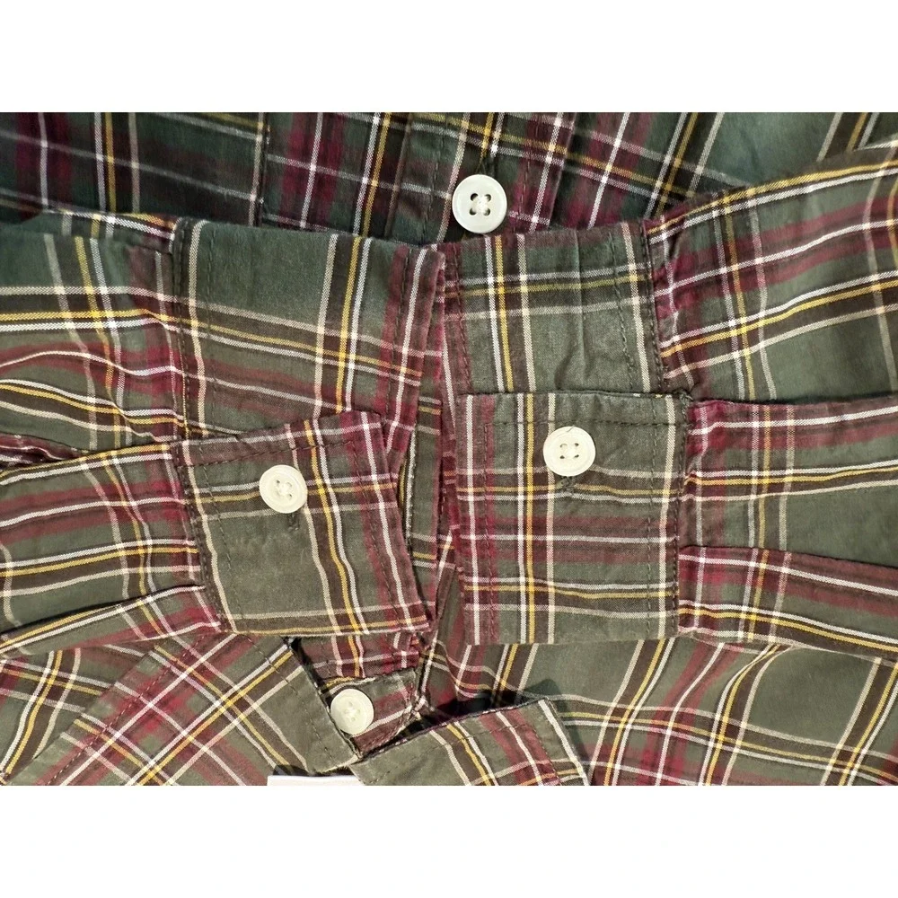 Gymboree Boys Sz M 7/8‎ Shirt Green Plaid Button Up Woven 100% Cotton Preppy